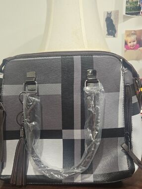 Gray Plaid Men's Shoulder Bag - Stylish Everyday Carry